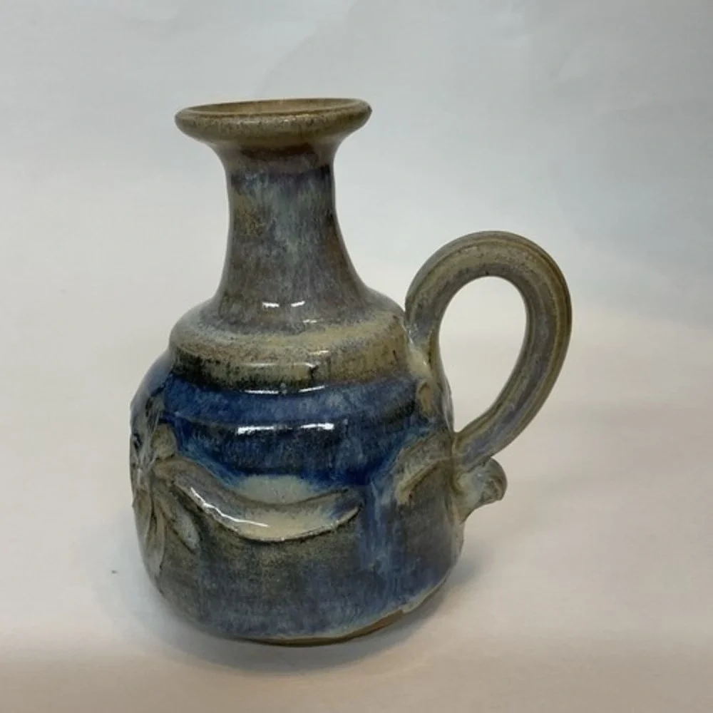 VTG Handmade Mini Miniature Vase Pitcher Gray Blue Glazed With Handel 5